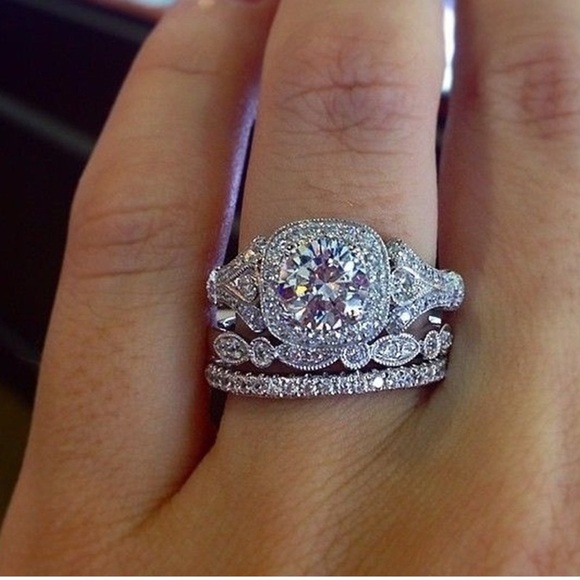 Jewelry - 18K White Gold Filled Wedding Engagement Ring Set